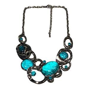 Beautiful Statement Necklace with Green Stones in a Silver Setting
